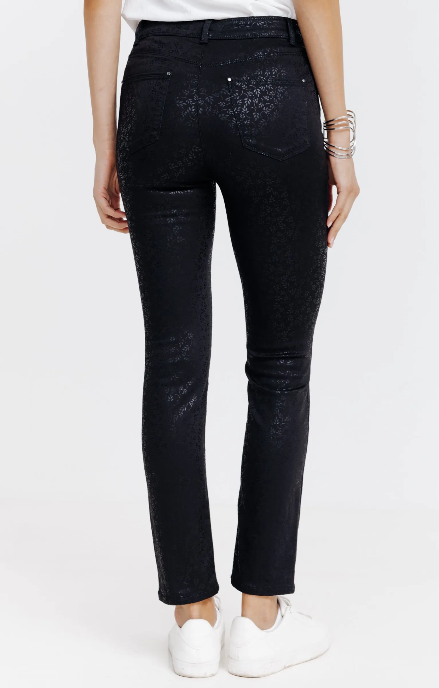 Pantalons<Armand Thiery Pantalon 7/8 enduit imprimé fleurs - Noir