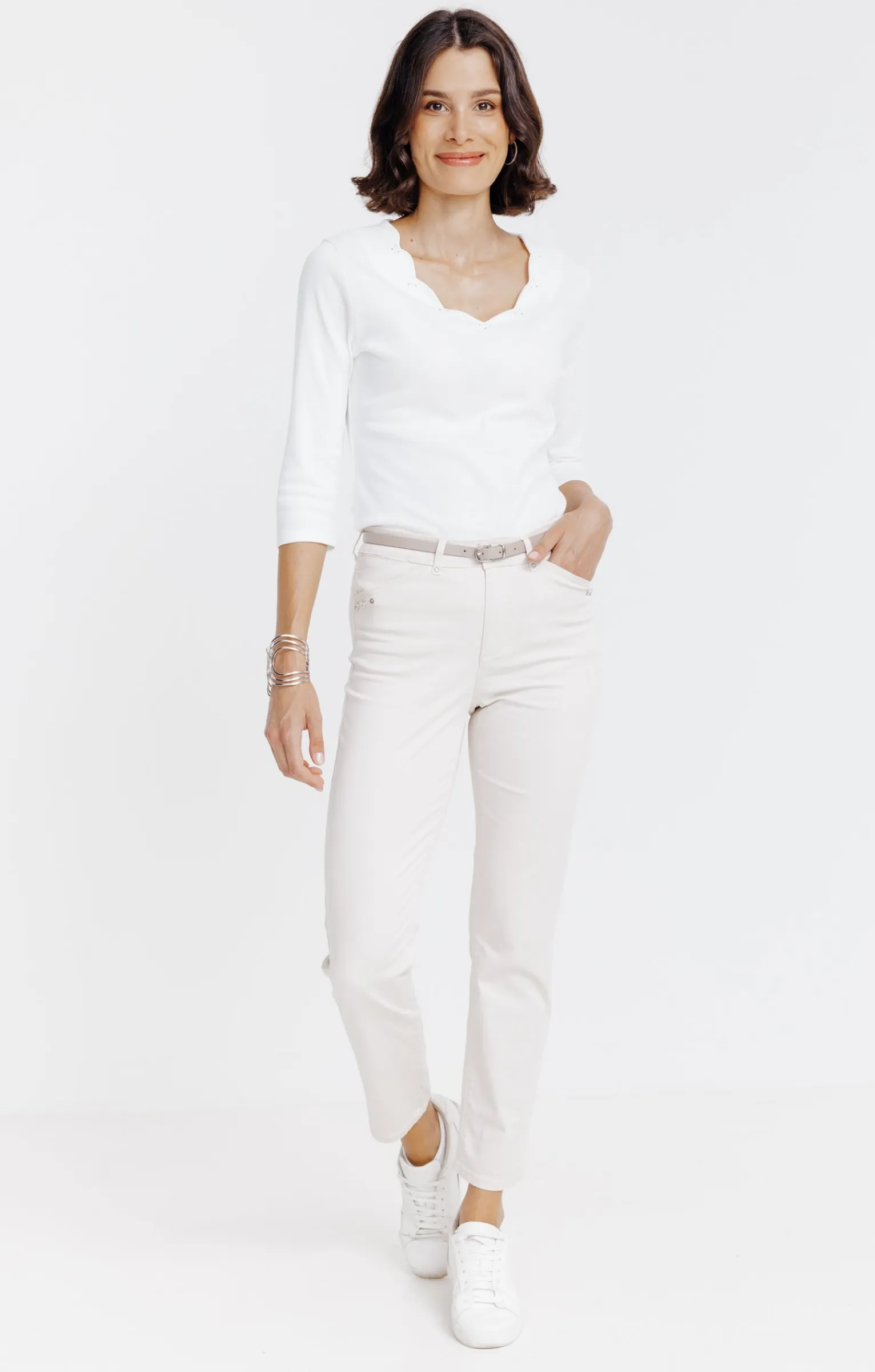 Pantalons<Armand Thiery Pantalon 7/8 forme chino avec ceinture - Beige