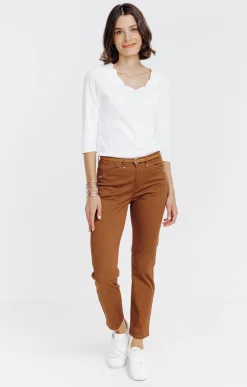 Pantalons<Armand Thiery Pantalon 7/8 forme chino avec ceinture - Marronclair