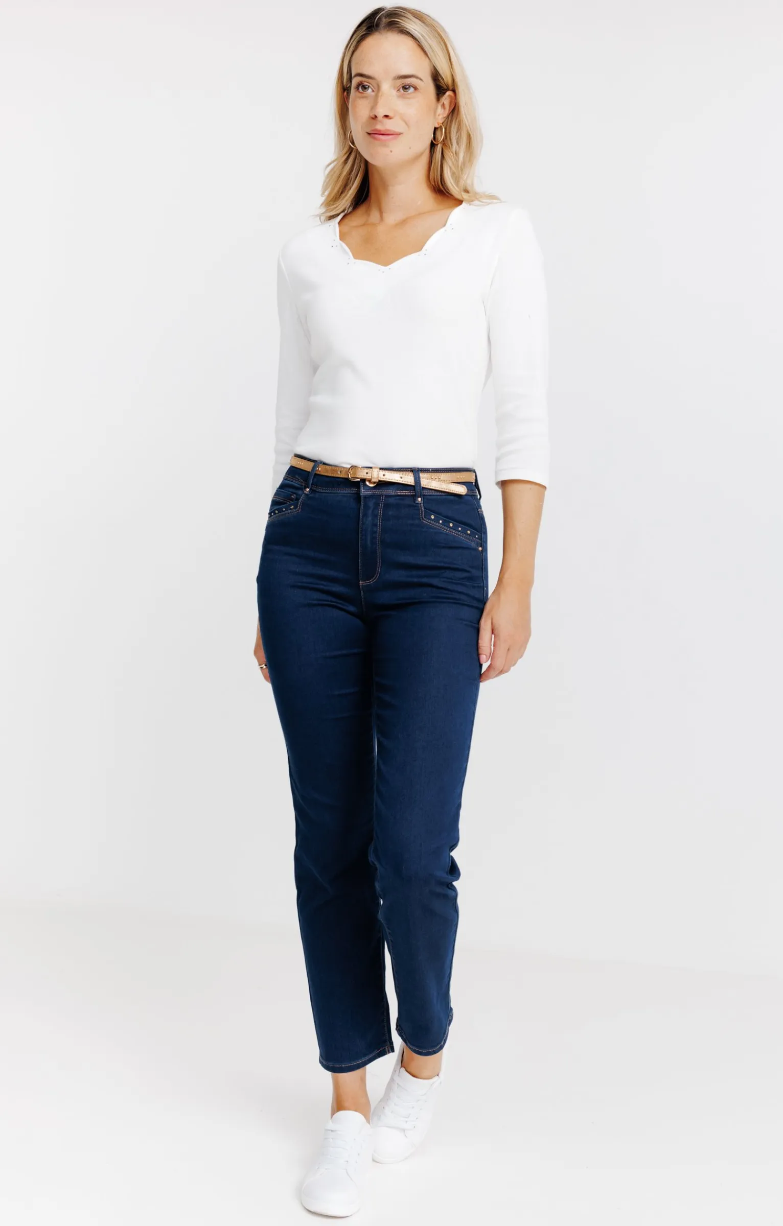 Pantalons<Armand Thiery Pantalon 7/8 satin denim brut ceinture - Bleu