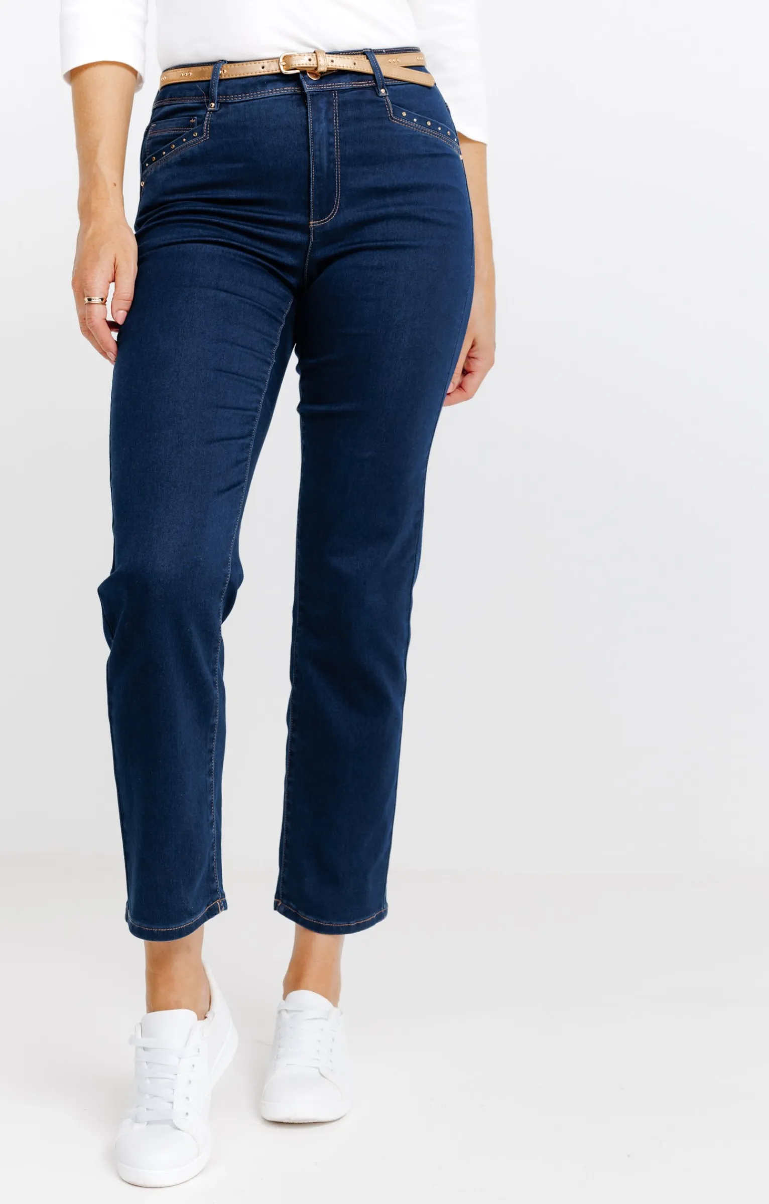 Pantalons<Armand Thiery Pantalon 7/8 satin denim brut ceinture - Bleu