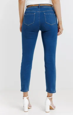 Pantalons<Armand Thiery Pantalon 7/8 satin denim stone ceinture - Bleu