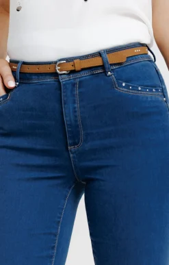 Pantalons<Armand Thiery Pantalon 7/8 satin denim stone ceinture - Bleu