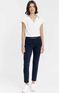 Pantalons<Armand Thiery Pantalon 7/8 ville avec ceinture - Marine