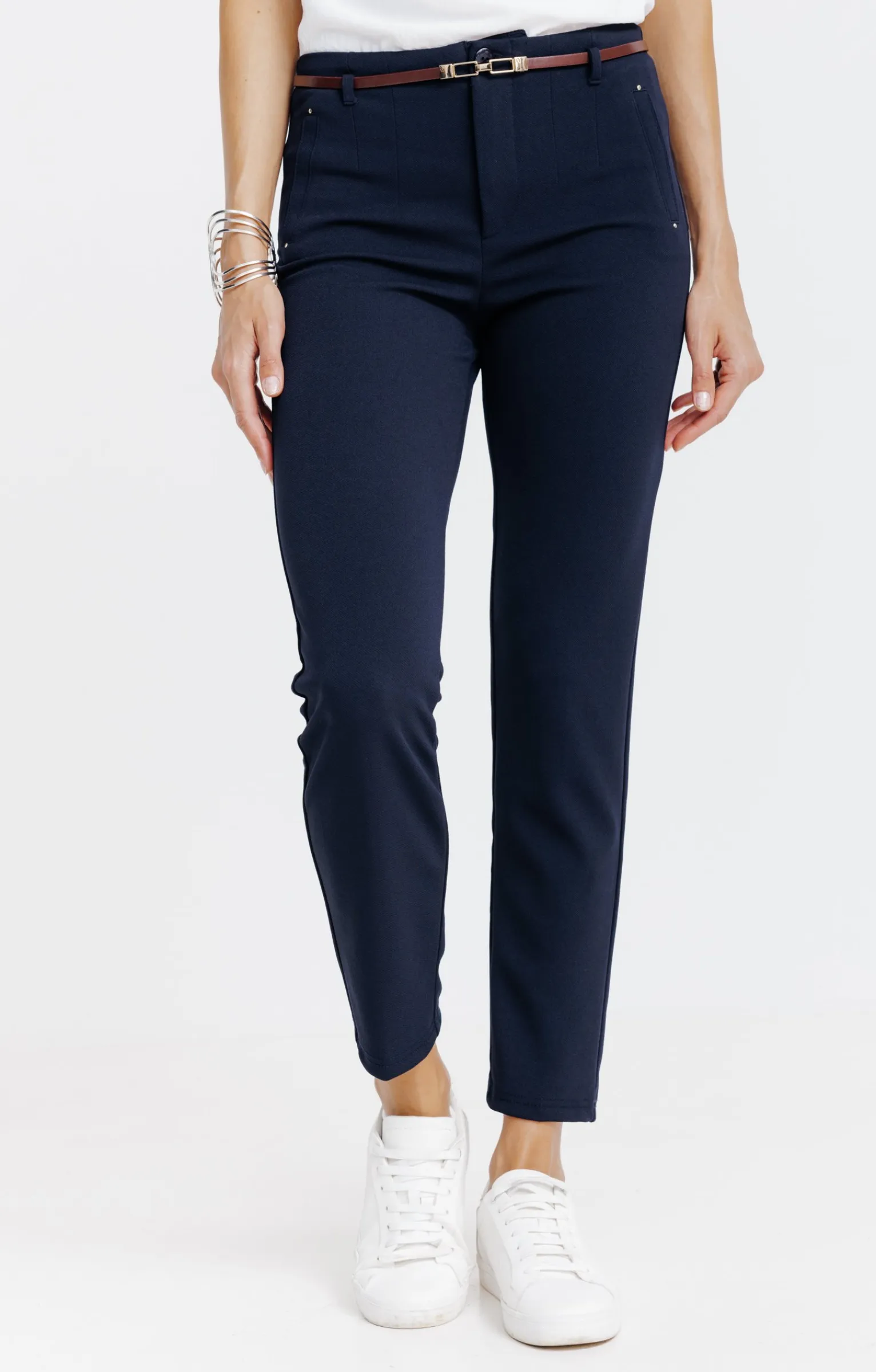 Pantalons<Armand Thiery Pantalon 7/8 ville avec ceinture - Marine
