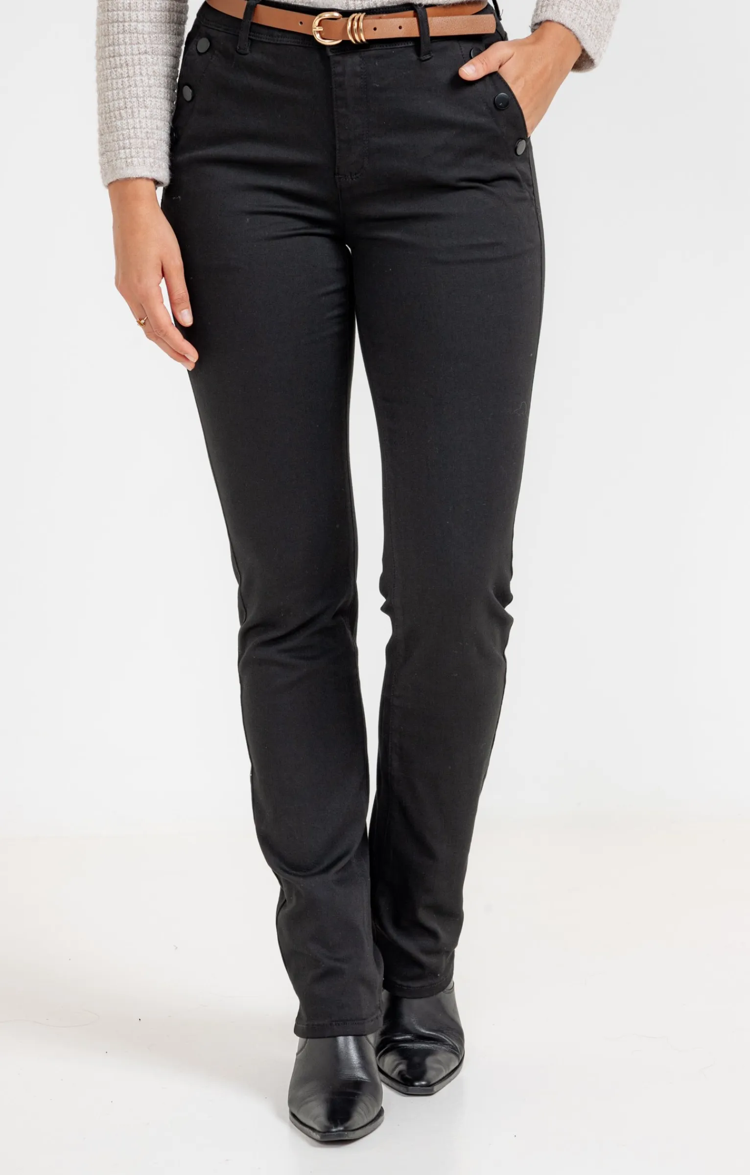 Pantalons<Armand Thiery Pantalon avec modal détail boutons pont - Noir