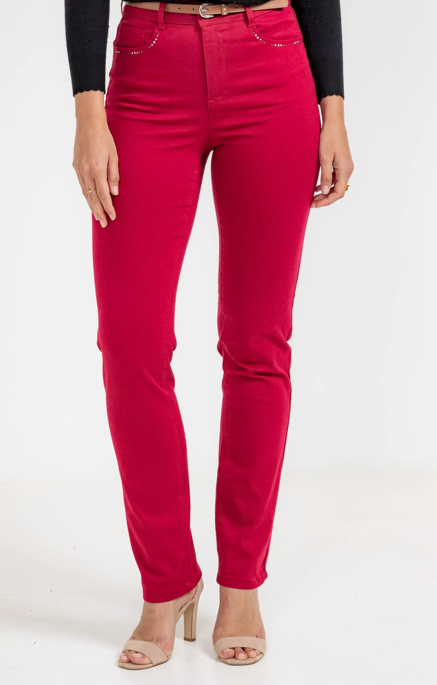 Pantalons<Armand Thiery Pantalon coton stretch détail clous - Bordeaux