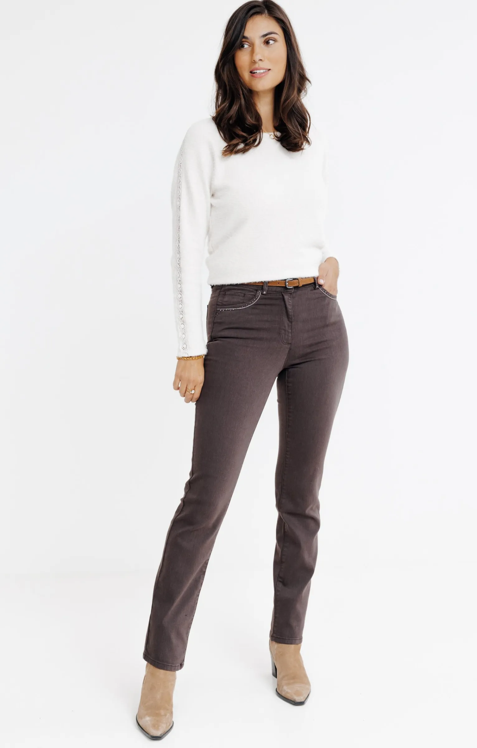 Pantalons<Armand Thiery Pantalon détail strass - Chocolat