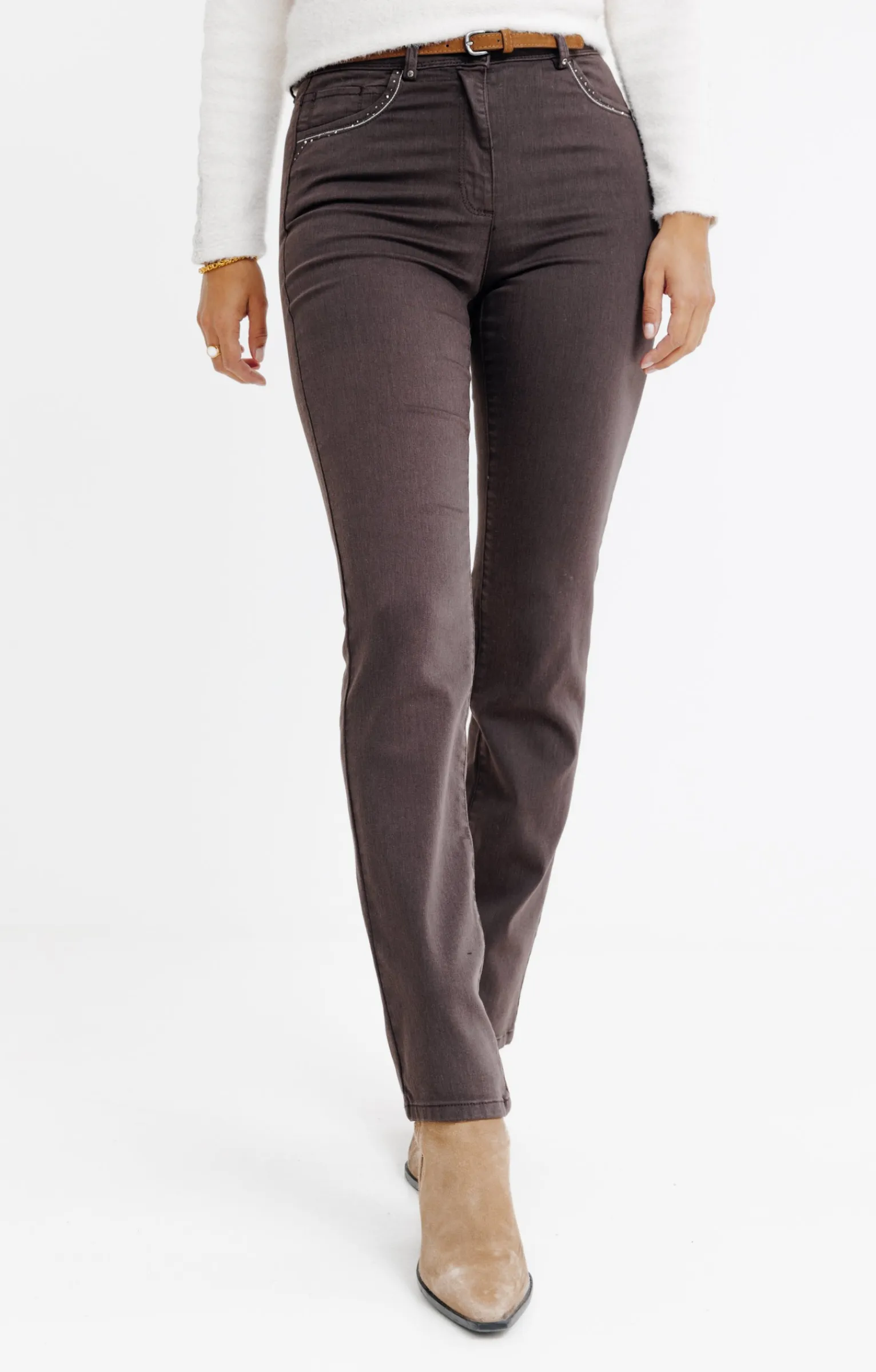 Pantalons<Armand Thiery Pantalon détail strass - Chocolat