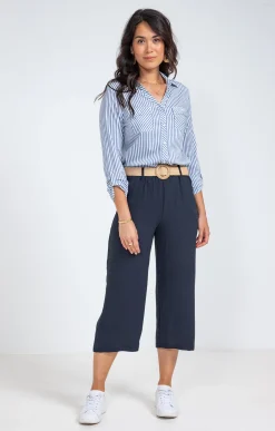 Pantalons<Armand Thiery Pantalon large fluide ceinture rafia - Marine