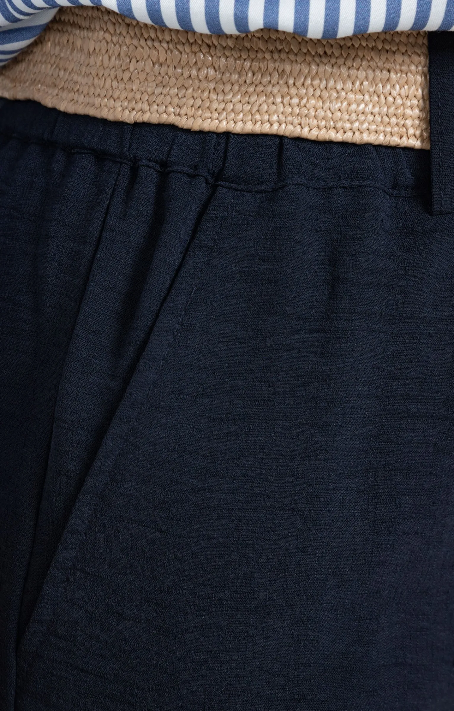Pantalons<Armand Thiery Pantalon large fluide ceinture rafia - Marine