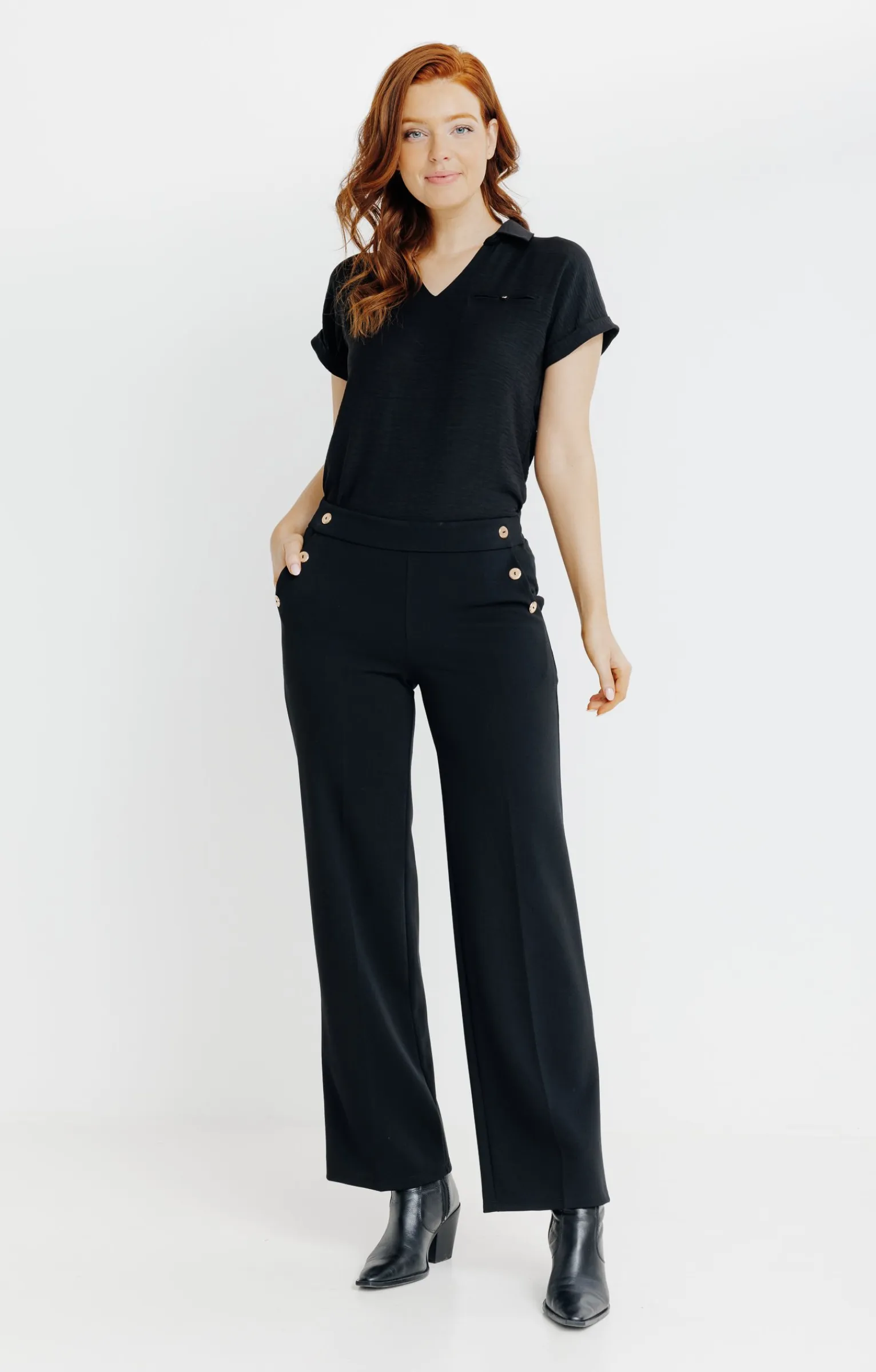 Pantalons<Armand Thiery pantalon maille large détail bouton doré - Noir