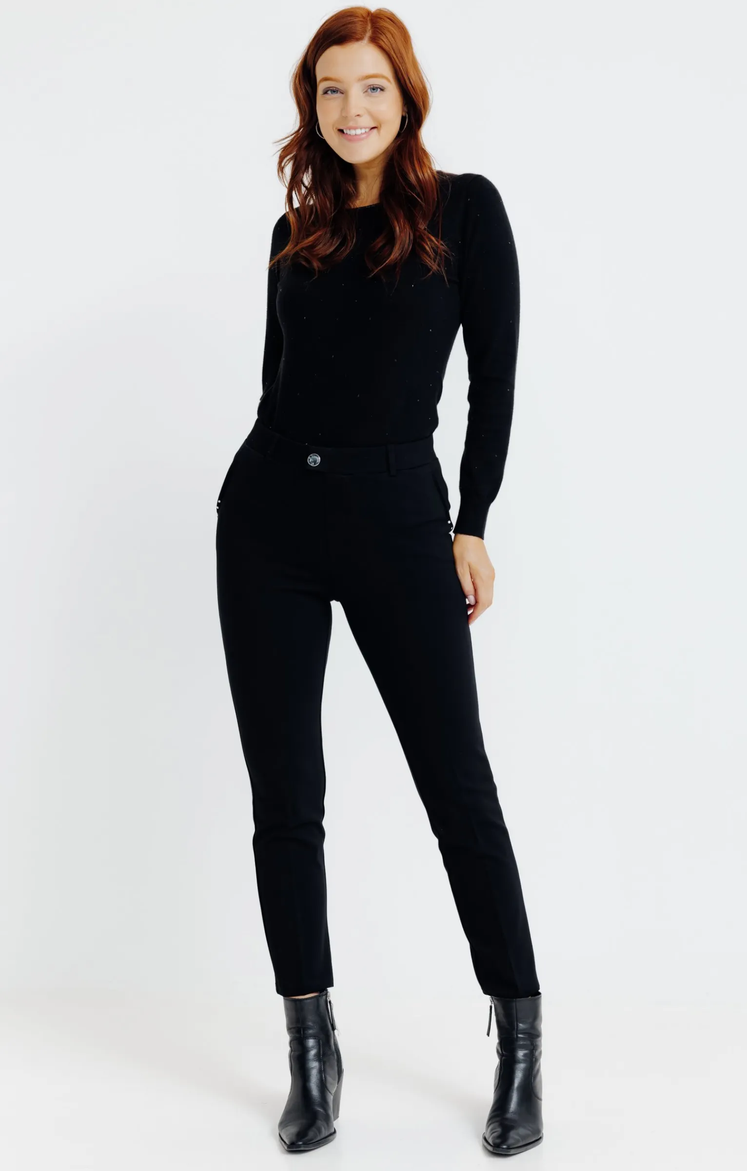 Pantalons<Armand Thiery pantalon maille slim bouton fantaisie - Noir