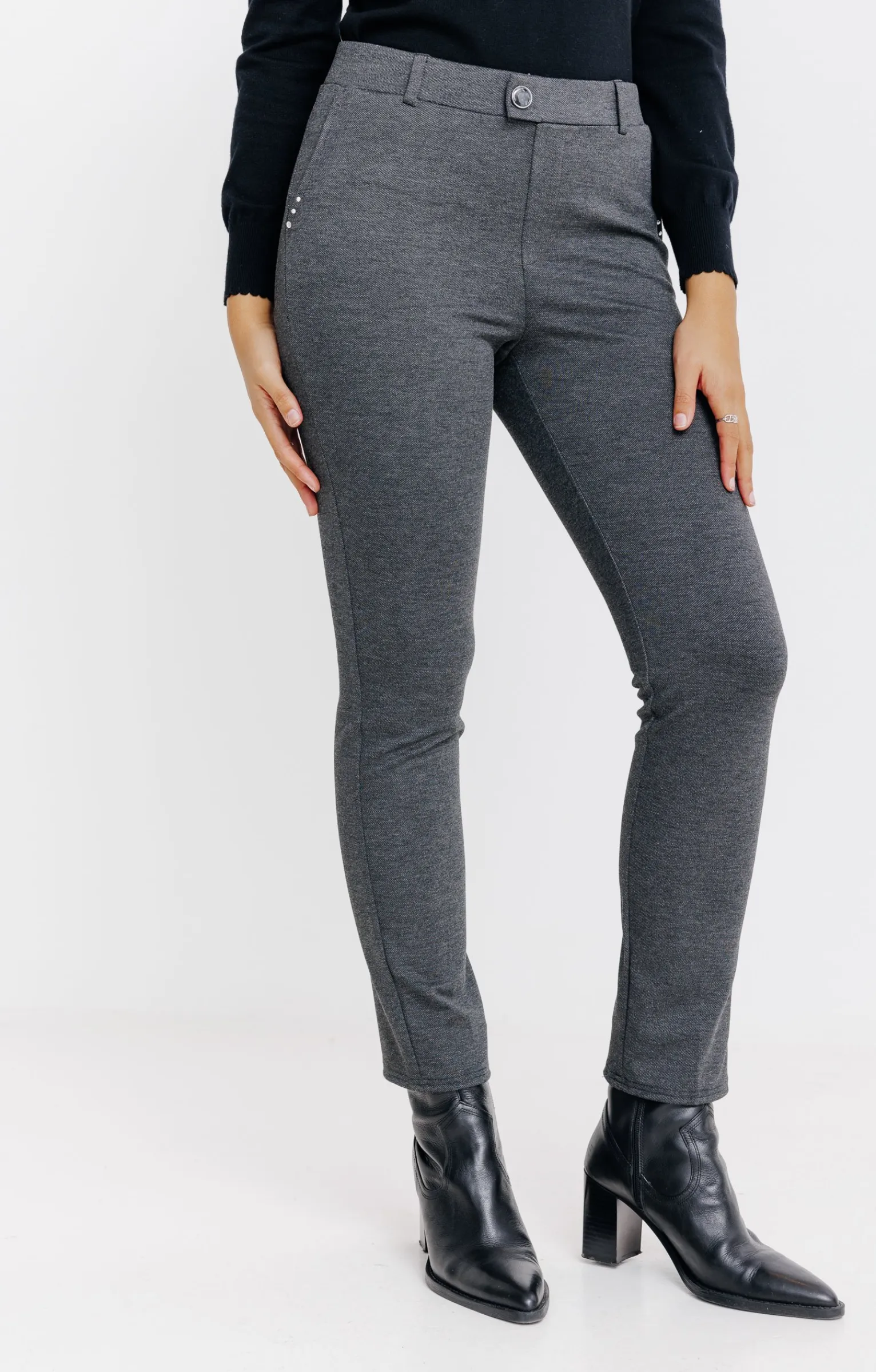 Pantalons<Armand Thiery pantalon maille slim bouton fantaisie - Anthracite