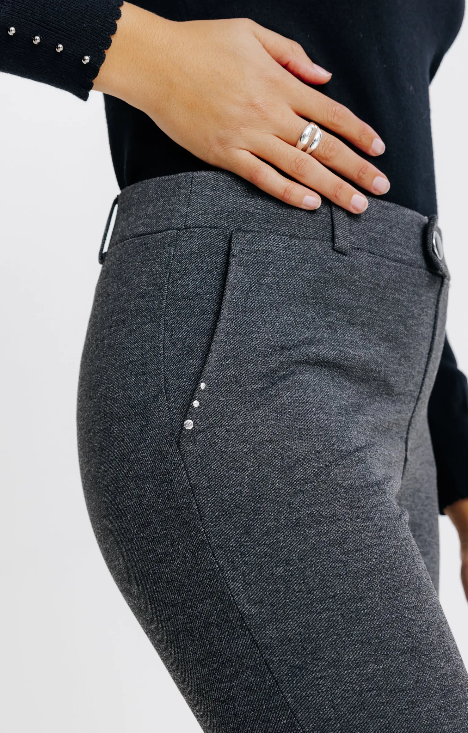 Pantalons<Armand Thiery pantalon maille slim bouton fantaisie - Anthracite