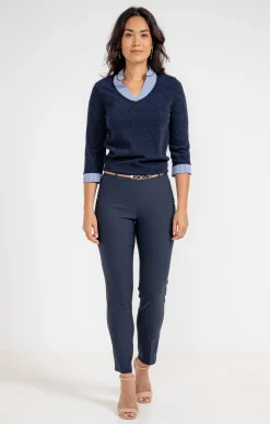 Pantalons<Armand Thiery pantalon ville slim ceinture bijou - Marine