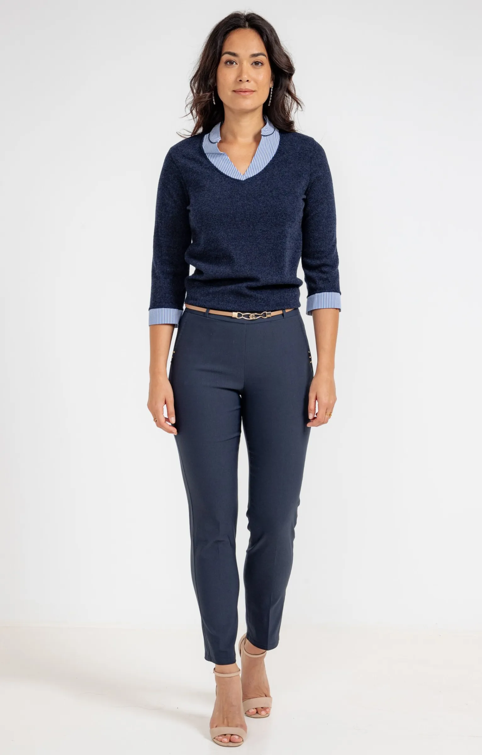 Pantalons<Armand Thiery pantalon ville slim ceinture bijou - Marine