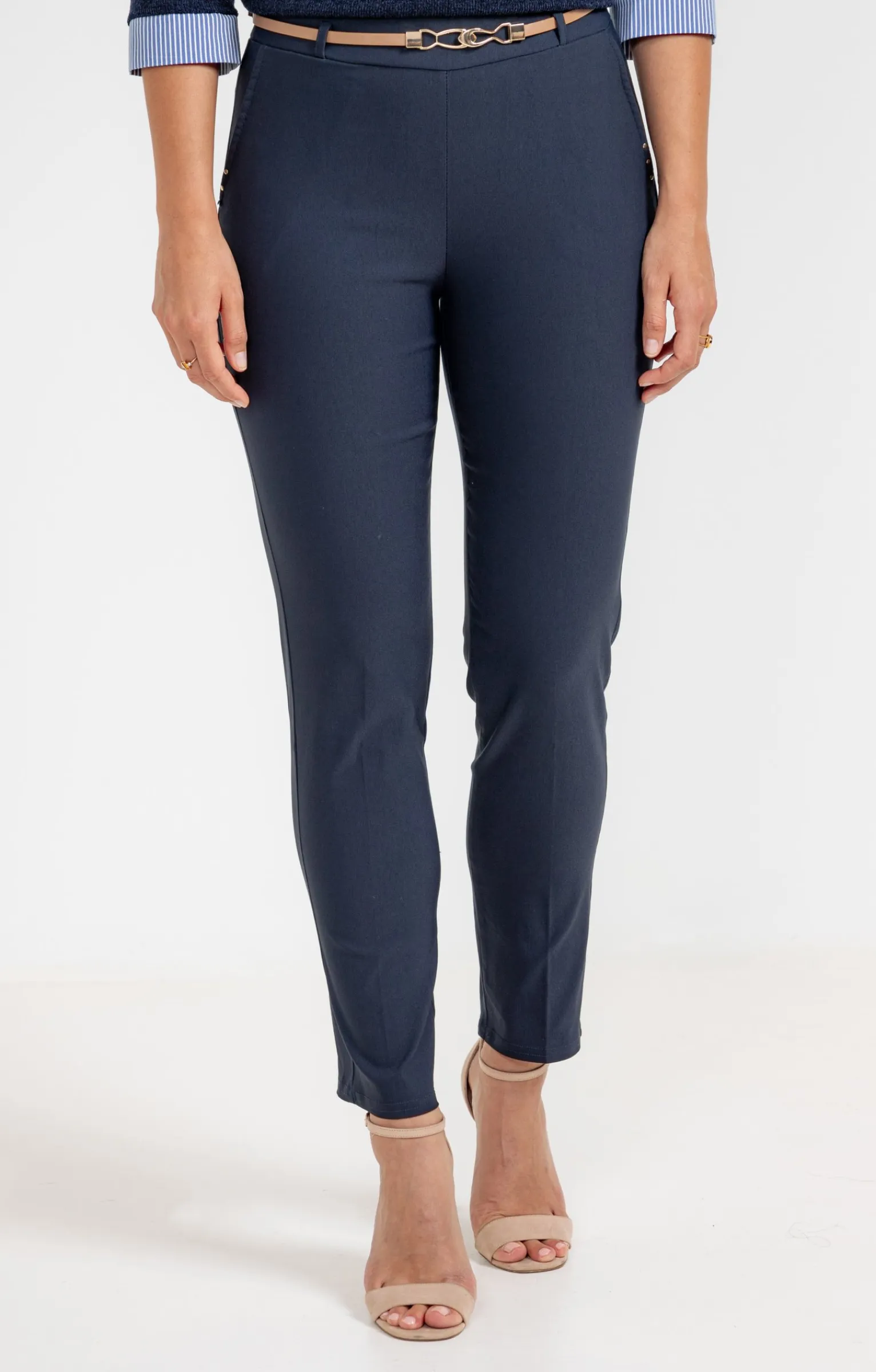 Pantalons<Armand Thiery pantalon ville slim ceinture bijou - Marine