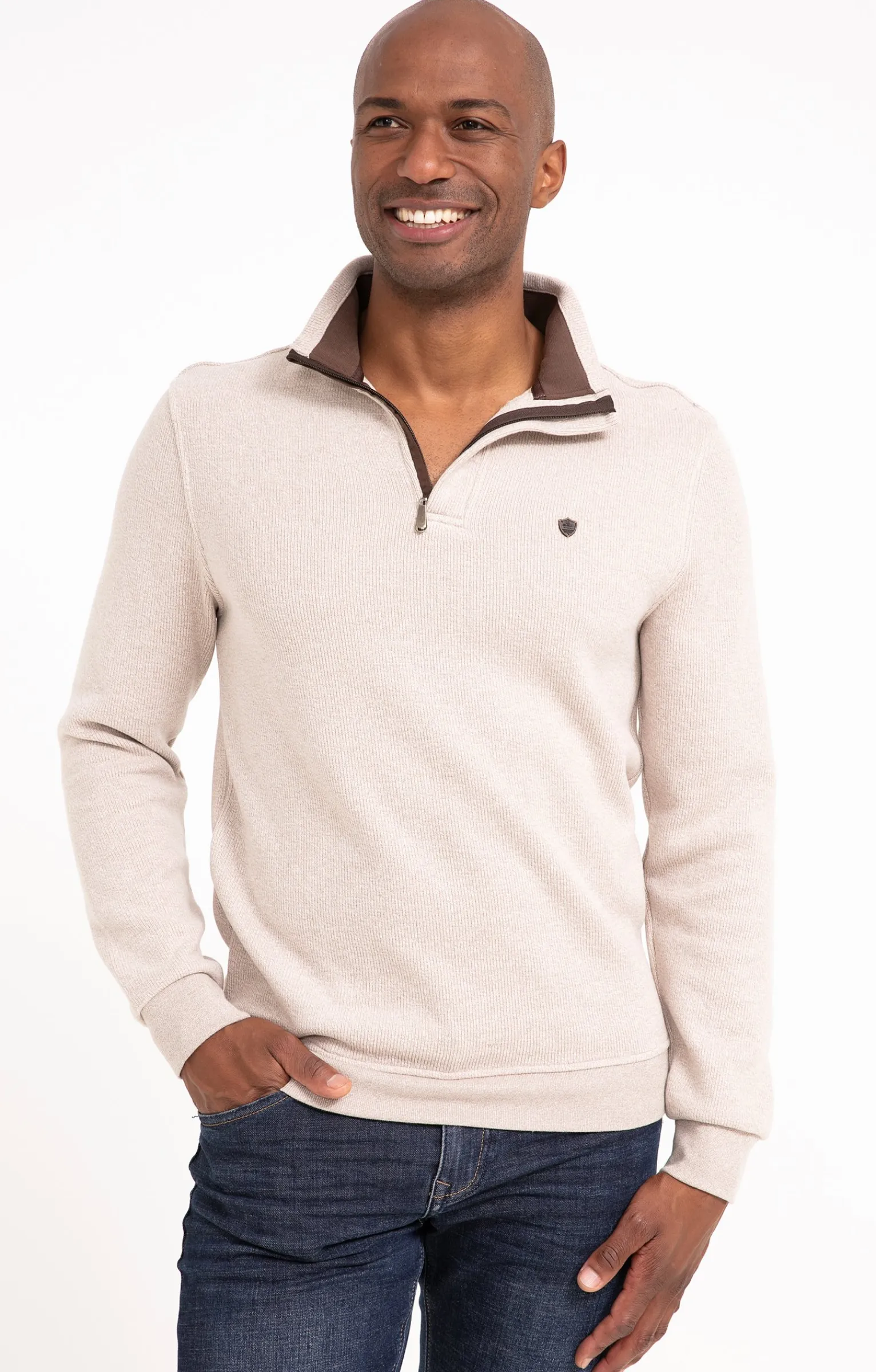 Polos & Tee-shirts<Armand Thiery Polo col montant manches longues Chaud - Beige