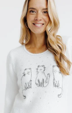 Pulls & Cardigans<Armand Thiery Pull broderie chat - Écru