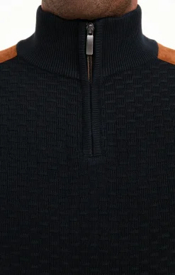 Pulls & Gilets<Armand Thiery Pull col montant avec détails suèdine - Marine