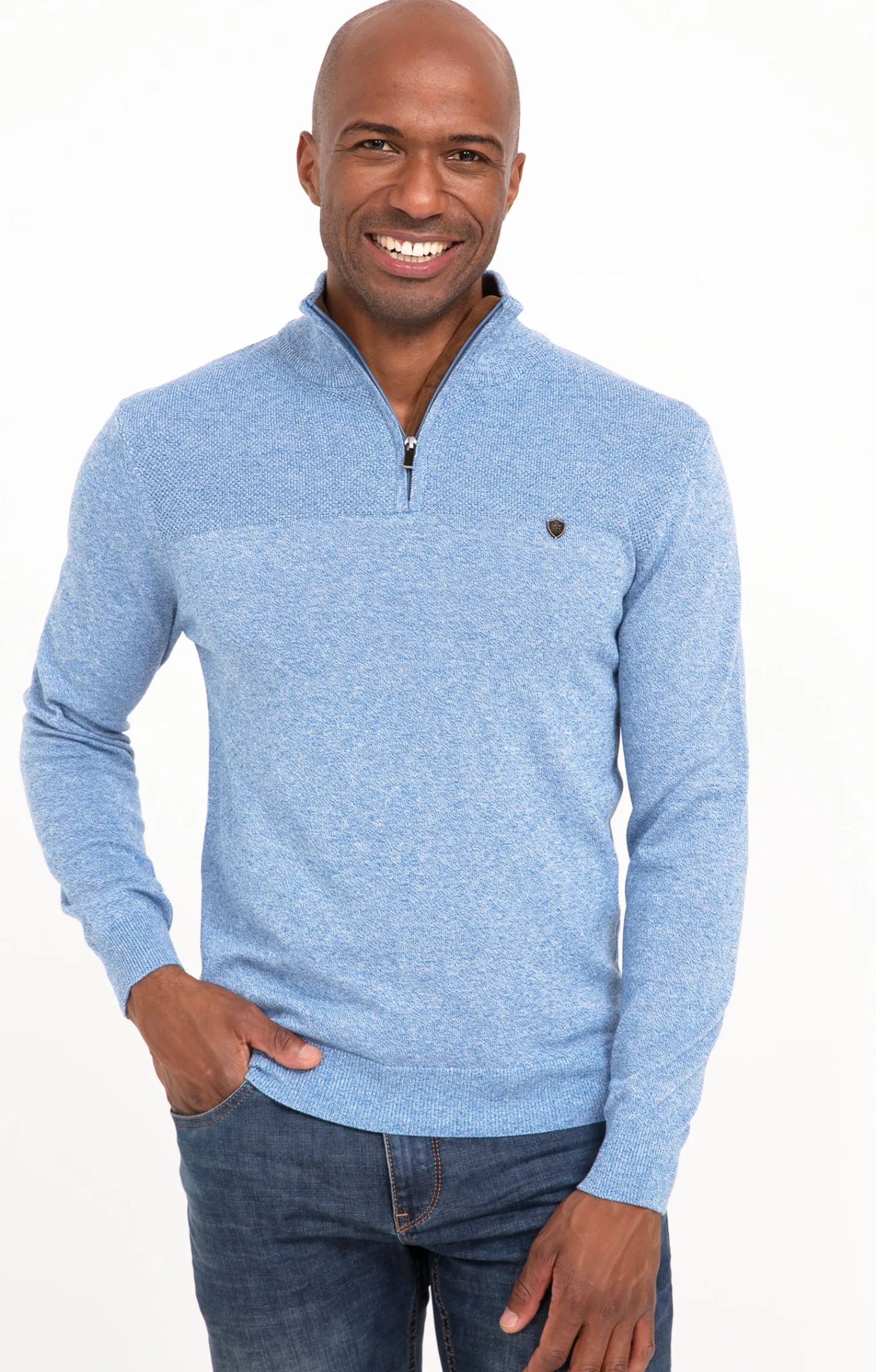 Pulls & Gilets<Armand Thiery Pull col montant zippé - Bleuciel