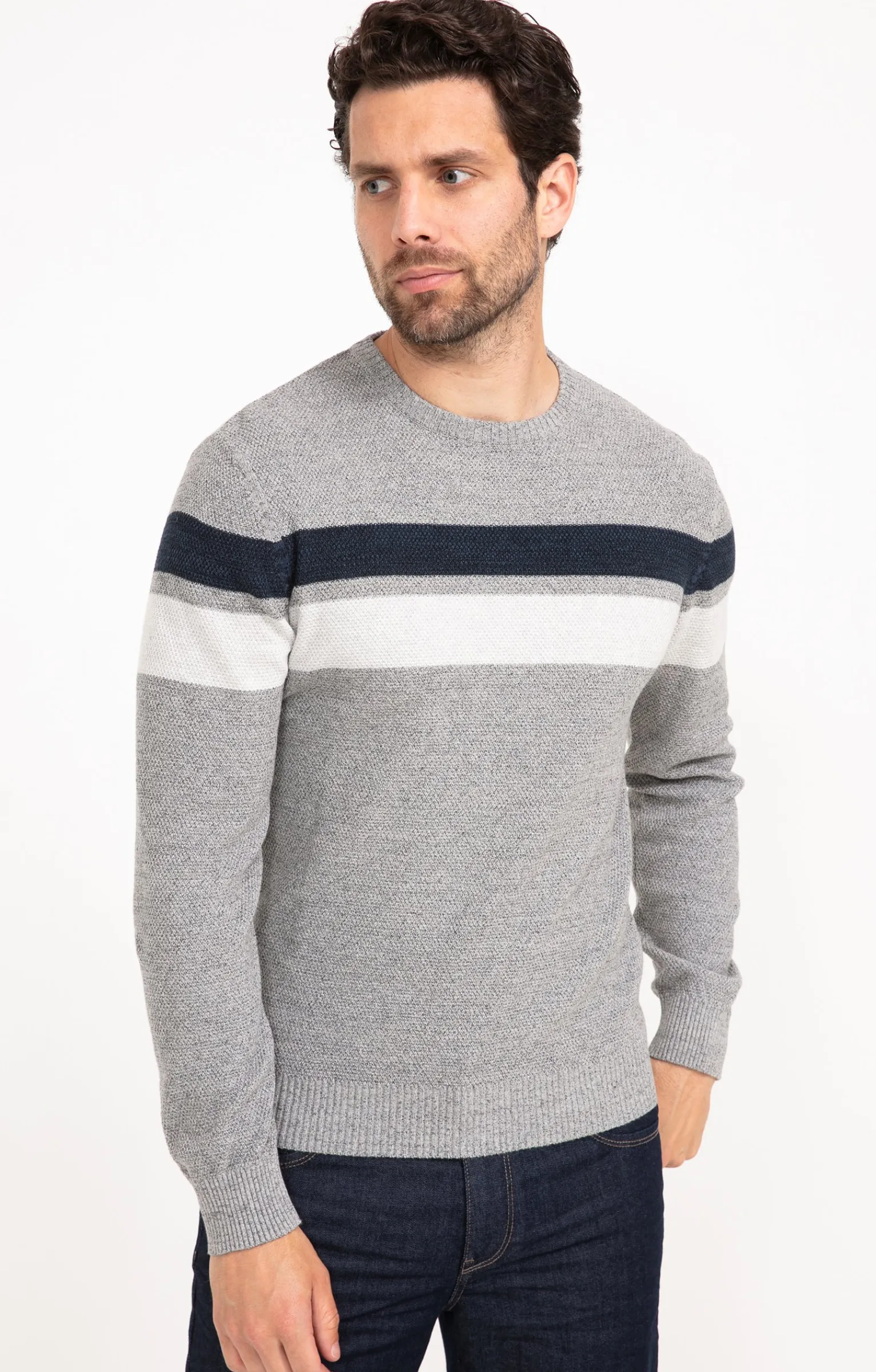 Pulls & Gilets<Armand Thiery Pull col rond rayé - Grisclair