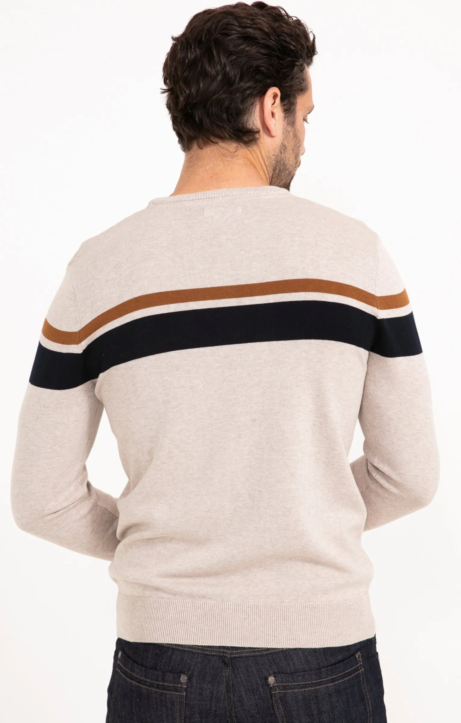 Pulls & Gilets<Armand Thiery Pull col rond rayure placée - Beige