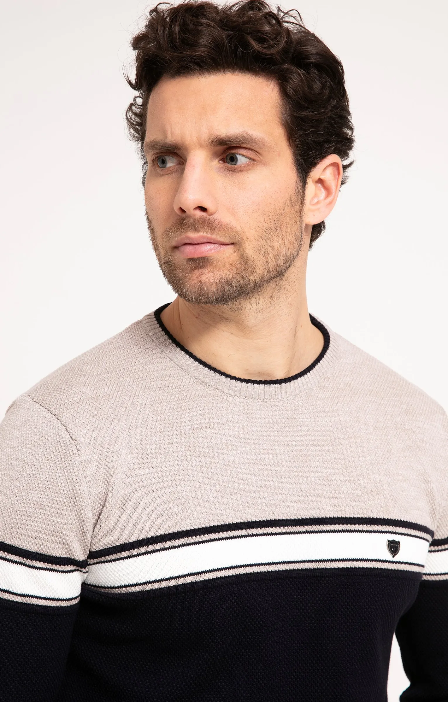 Pulls & Gilets<Armand Thiery Pull col rond rayure placée - Beige