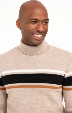 Pulls & Gilets<Armand Thiery Pull col roulé rayé - Beige
