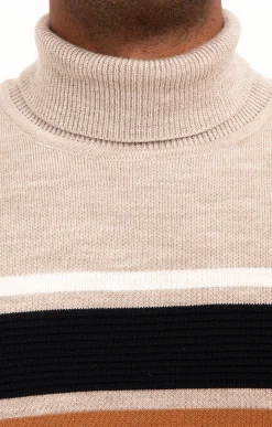 Pulls & Gilets<Armand Thiery Pull col roulé rayé - Beige