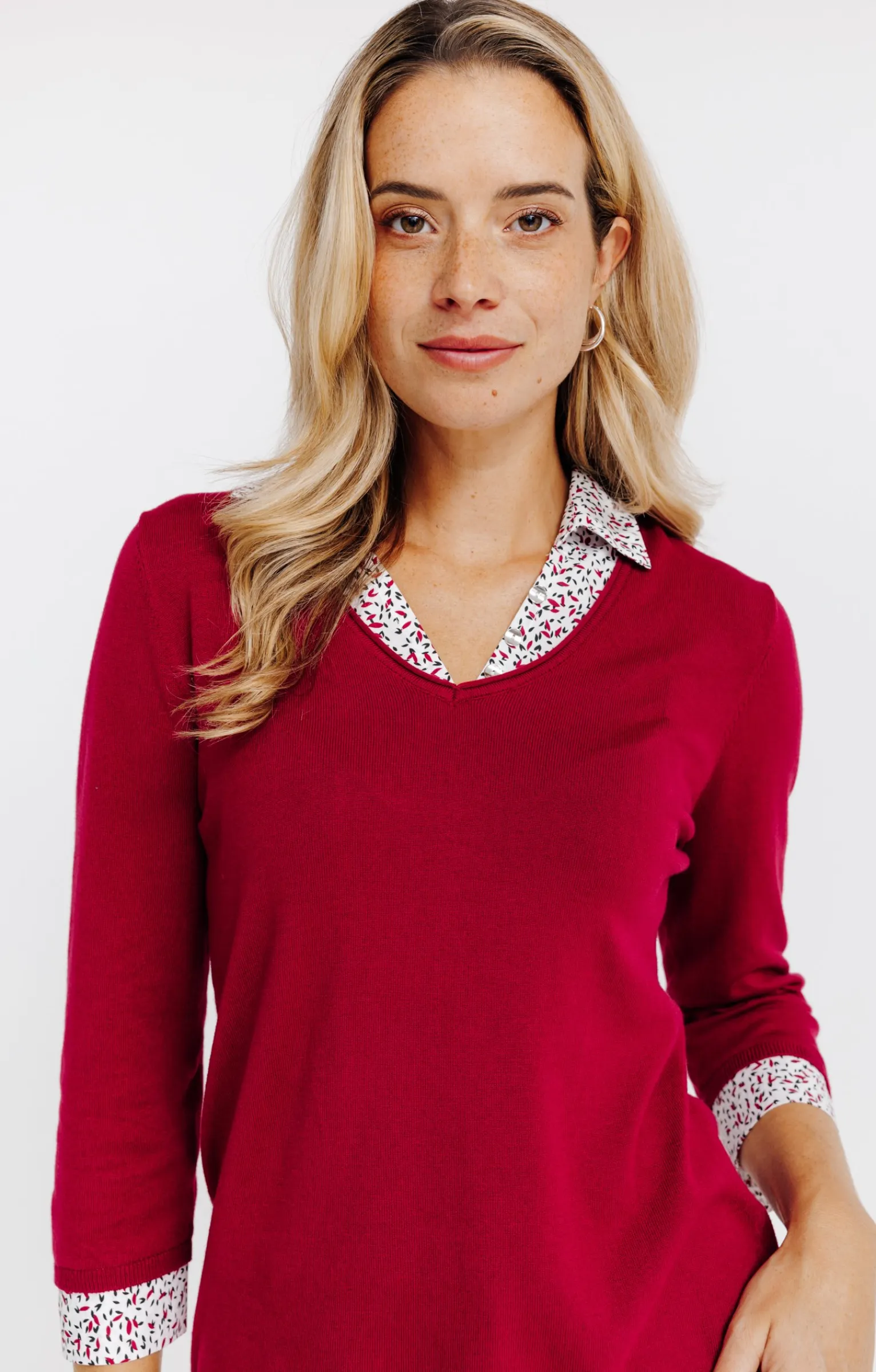 Pulls & Cardigans<Armand Thiery Pull 2-en-1 col chemise - Bordeaux