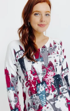 Pulls & Cardigans<Armand Thiery Pull imprimé chat - Framboise