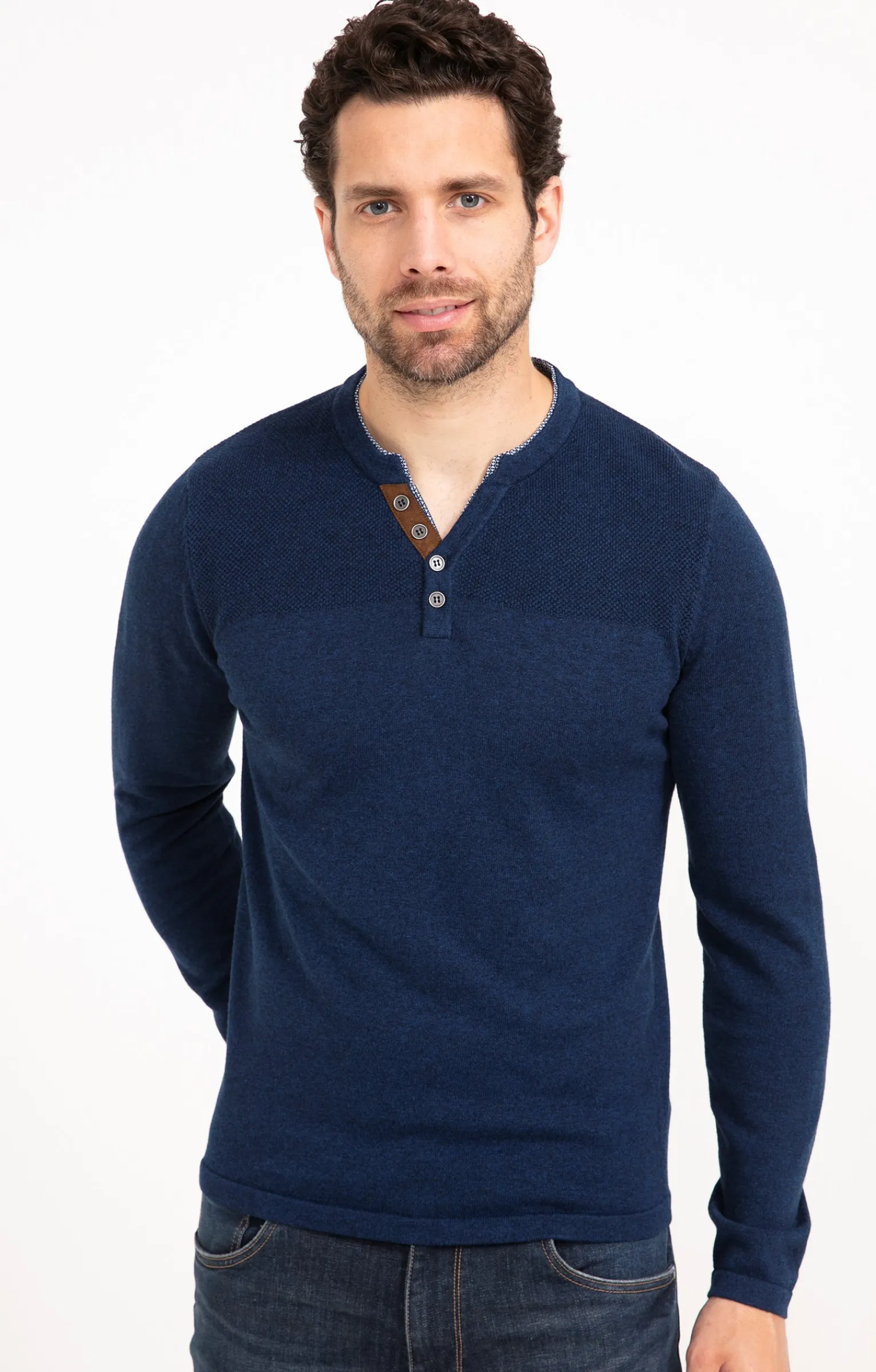 Pulls & Gilets<Armand Thiery Pull uni col tunisien - Bleudur