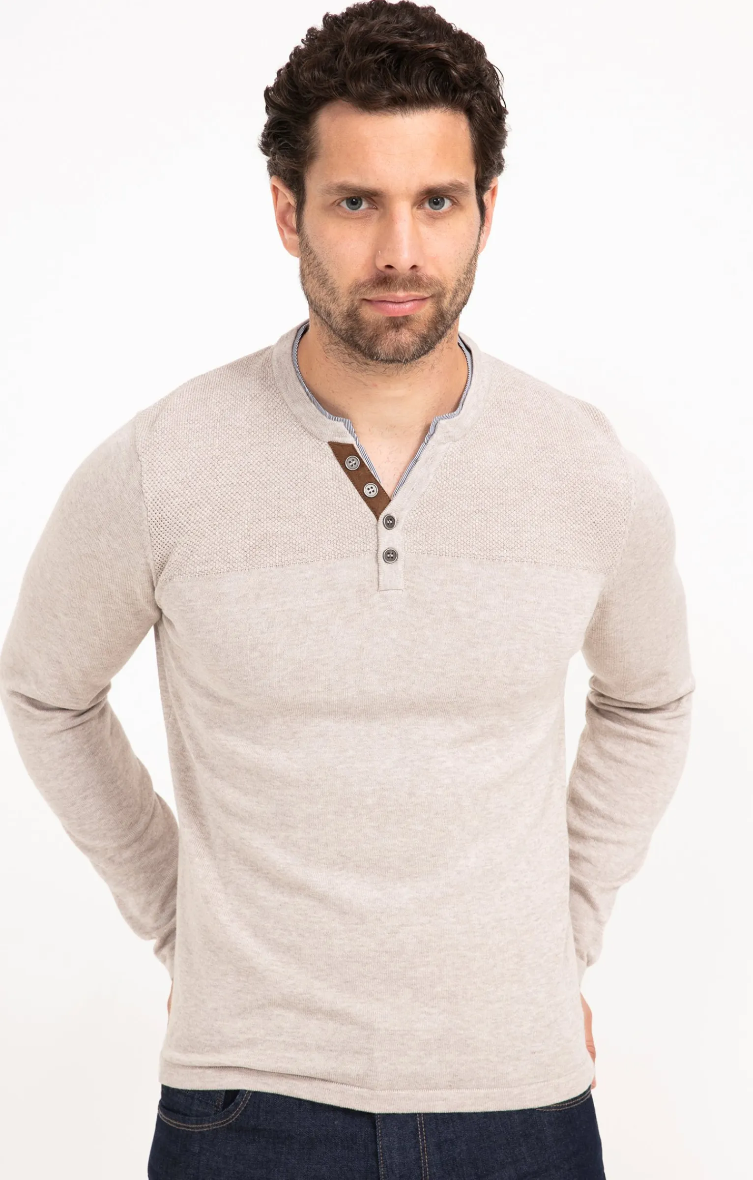 Pulls & Gilets<Armand Thiery Pull uni col tunisien - Beige