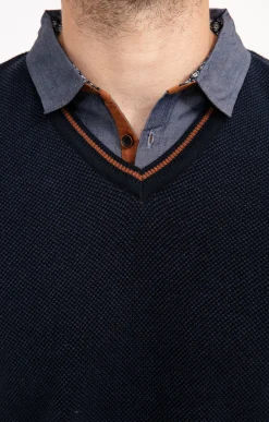 Pulls & Gilets<Armand Thiery Pull uni col V avec chemise - Marine