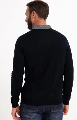Pulls & Gilets<Armand Thiery Pull uni col V avec chemise - Marine