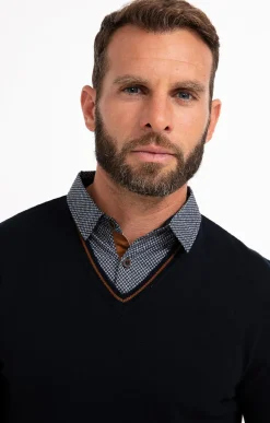 Pulls & Gilets<Armand Thiery Pull uni col V avec chemise - Marine