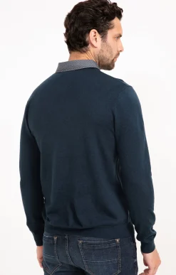 Pulls & Gilets<Armand Thiery Pull uni col V avec chemise - Pétrole