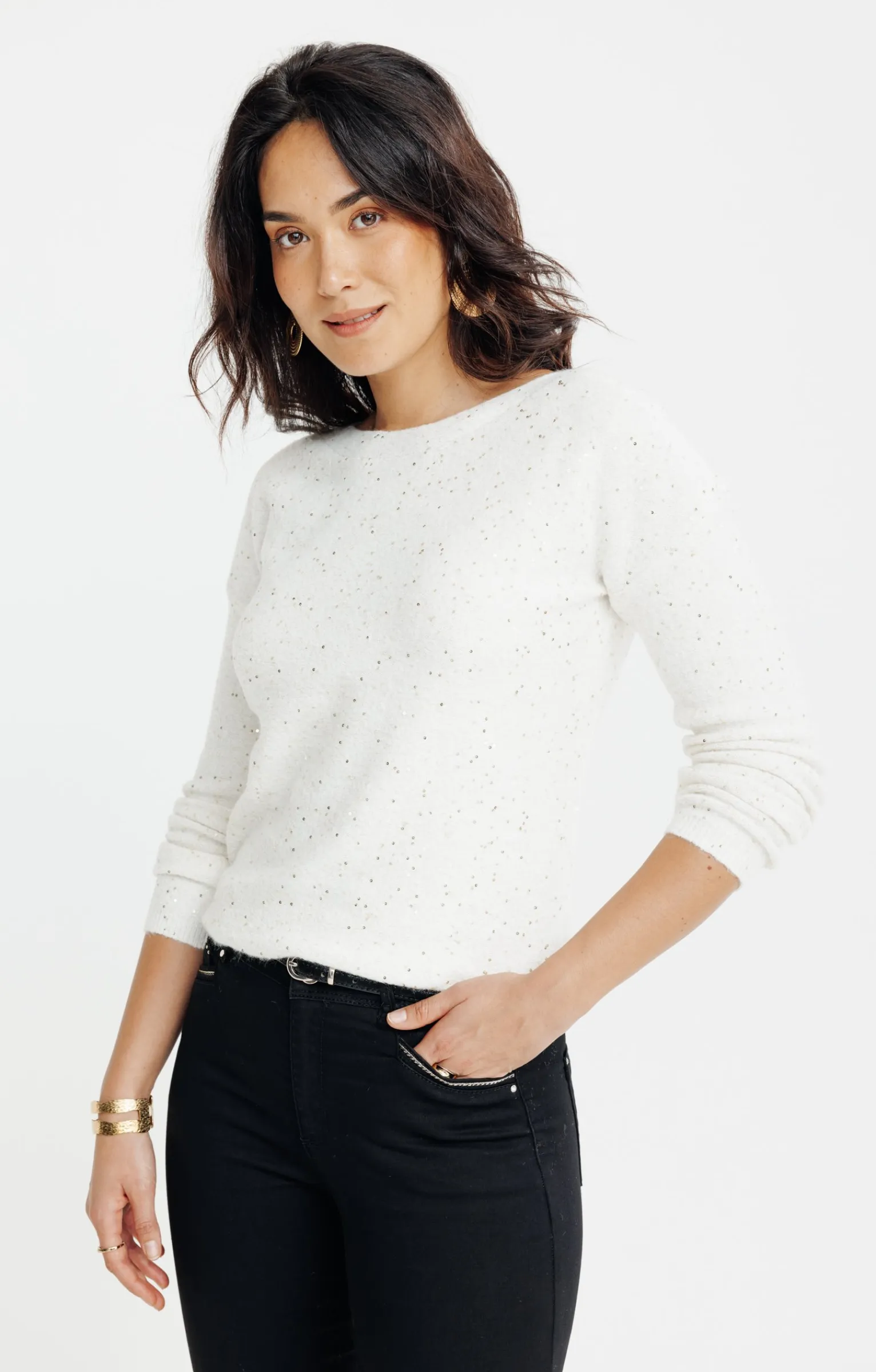 Pulls & Cardigans<Armand Thiery Pull uni paillettes - Écru