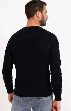 Pulls & Gilets<Armand Thiery Pull uni tricotage fantaisie - Marine