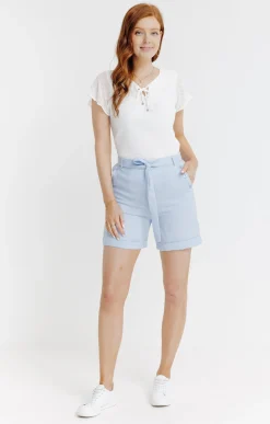 Pantalons<Armand Thiery Short à revers avec ceinture à nouer - Bleuciel
