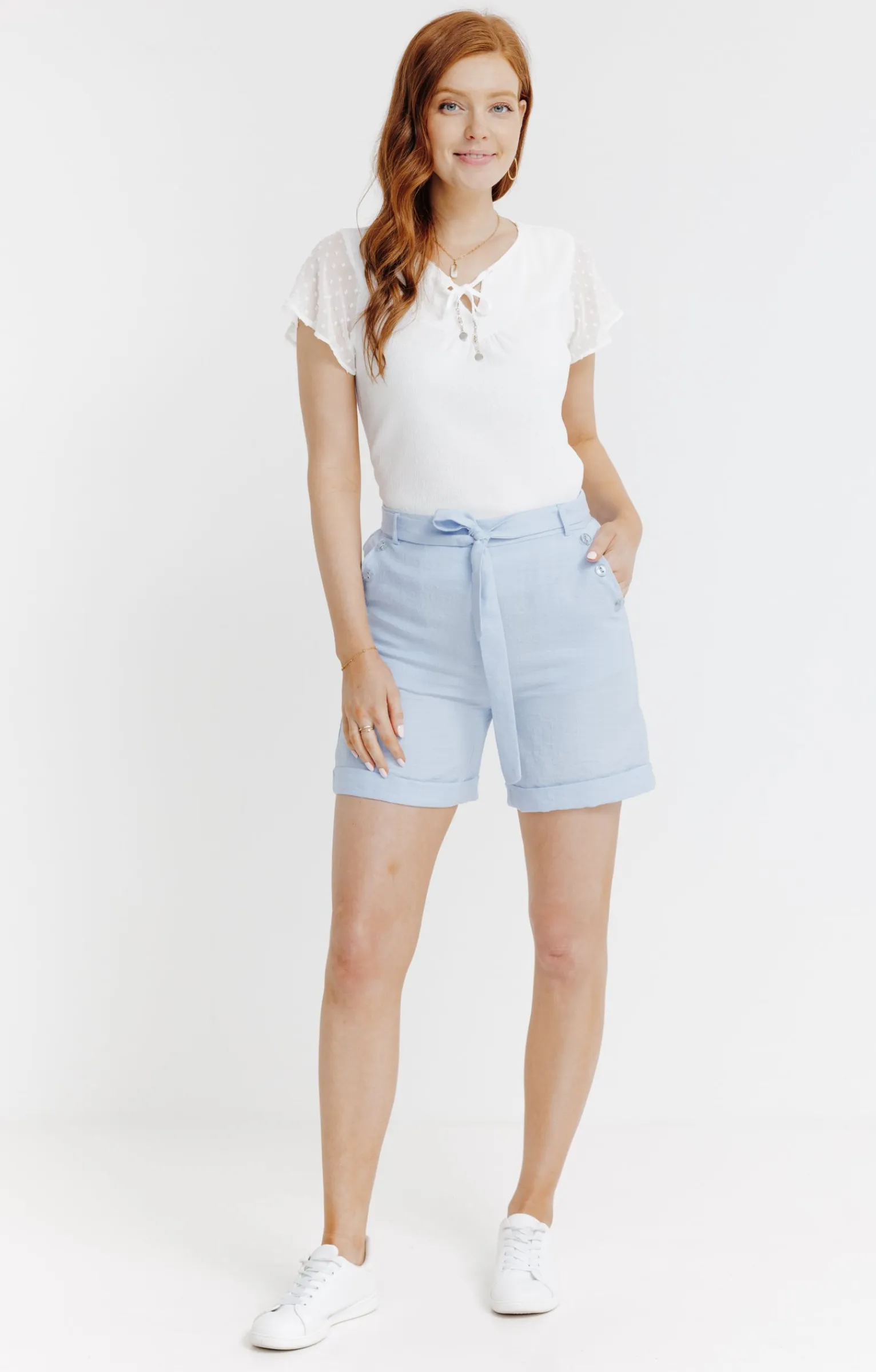 Pantalons<Armand Thiery Short à revers avec ceinture à nouer - Bleuciel