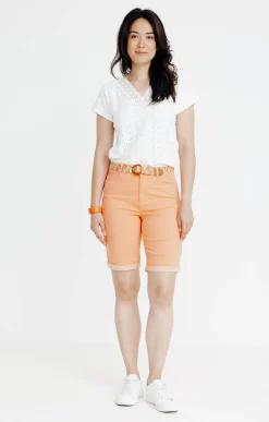 Pantalons<Armand Thiery Short en coton et viscose ceinture rafia - Pêche