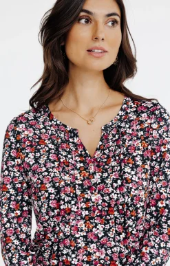 Tee-shirts<Armand Thiery TEE-SHIRT COL MAO IMRIME FLEURS - Noir