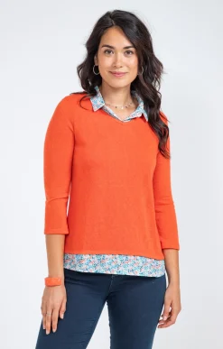 Tee-shirts<Armand Thiery Tee-shirt 2-en-1 col imprimé - Mandarine