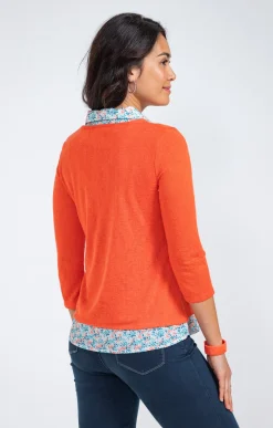 Tee-shirts<Armand Thiery Tee-shirt 2-en-1 col imprimé - Mandarine