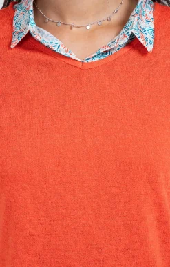 Tee-shirts<Armand Thiery Tee-shirt 2-en-1 col imprimé - Mandarine