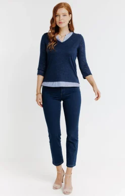 Tee-shirts<Armand Thiery Tee-shirt 2-en-1 col mao - Marine