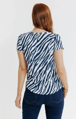 Tee-shirts<Armand Thiery Tee-shirt imprimé col mao - Bleu